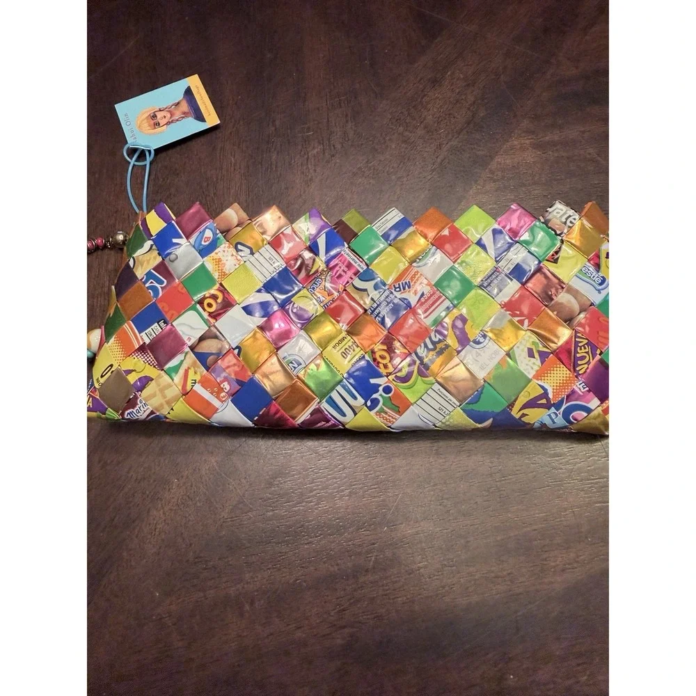 Nahum Olin Candy Wrapper Pouch Cosmetic Pencil Case Zip Top Nwt